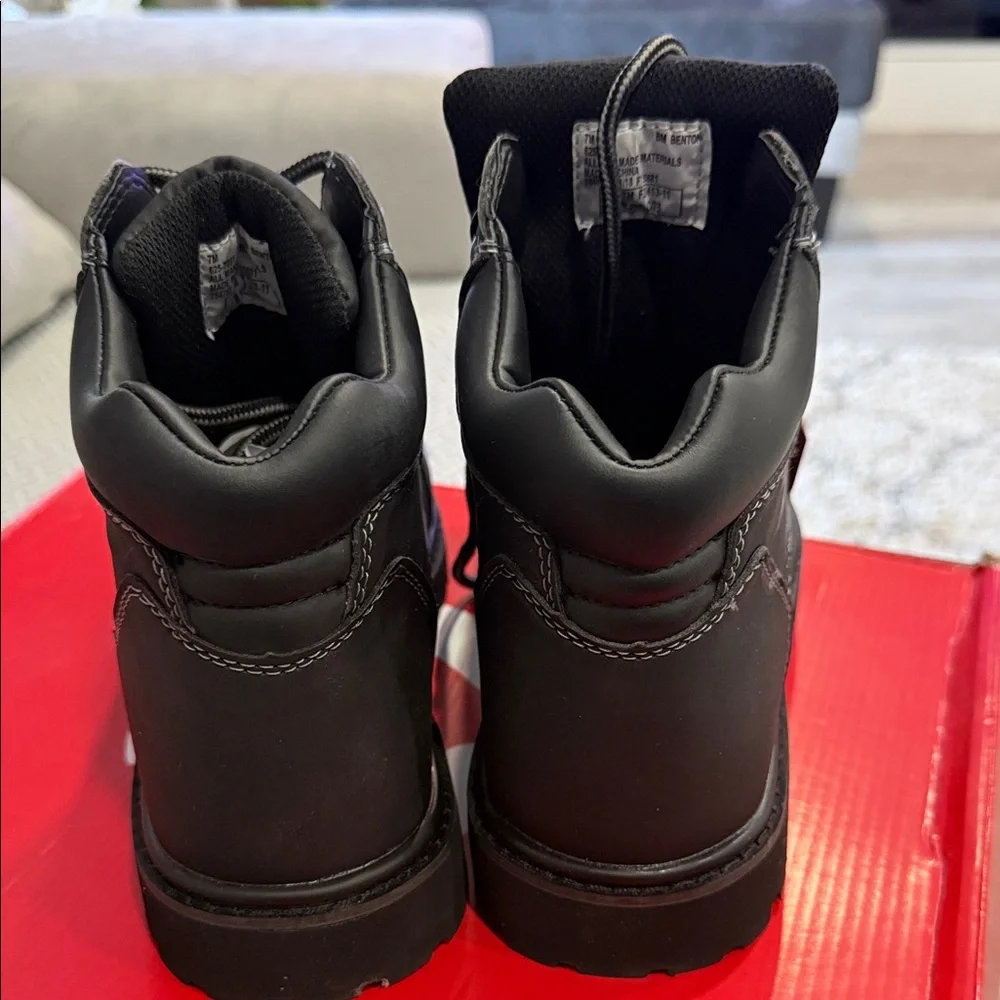 Big Mac Steel Toe Boots Size 7M Black Memory Foam Oil Sleep Resistant Light